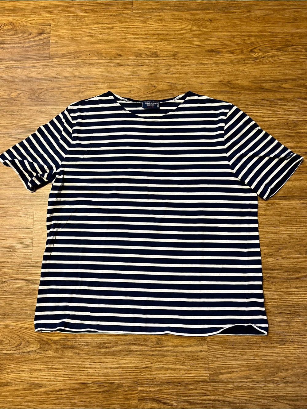 Saint James L'Atelier Made in France Navy White Striped Cotton T-Shirt XXL / 2XL